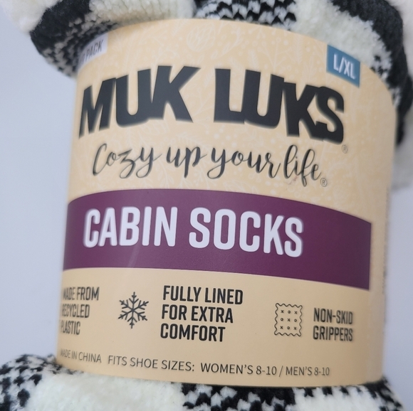 Women's Muk Luks Socks 2 Pair Sherpa Cabin Black Large XLarge 8 9 10 Shoe - Picture 2 of 3